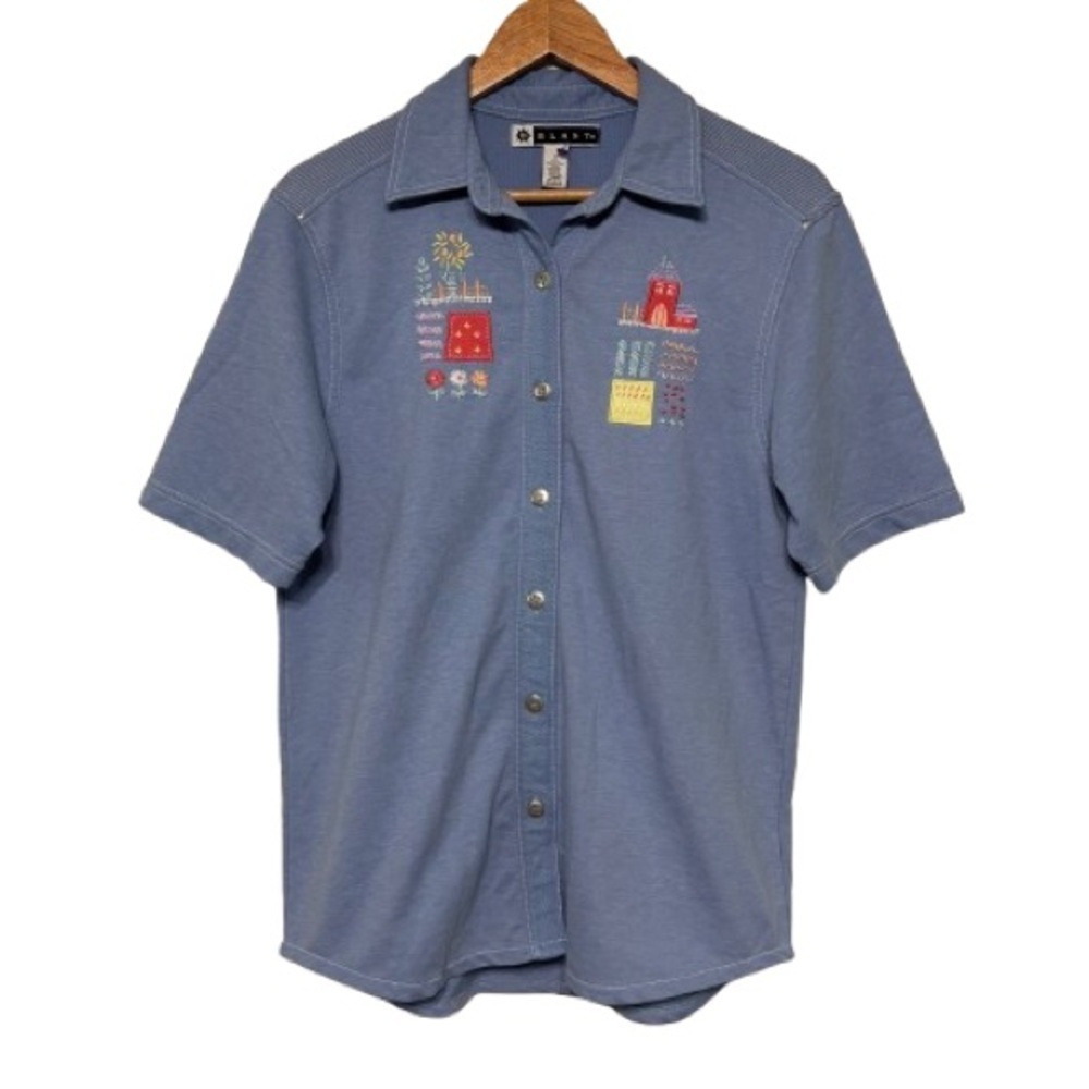 BLAST Vintage Light Blue Gardening Embroidered Button Down Shirt Size S